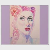 Glamoureus Retro Woman  Paarse Waterverf Cadeaupapier (Vlak)