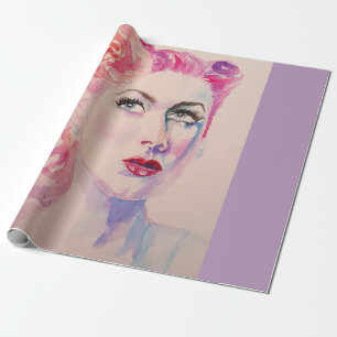 Glamoureus Retro Woman Paarse Waterverf Cadeaupapier