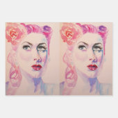 Glamoureus Retro Woman  Paarse Waterverf Inpakpapier Vel (Voorkant 3)