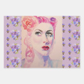 Glamoureus Retro Woman  Paarse Waterverf Inpakpapier Vel (Voorkant)