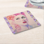 Glamoureus Retro Woman  Paarse Waterverf Kartonnen Onderzetters (Schuin)