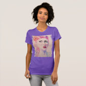 Glamoureus Retro Woman  Paarse Waterverf T-shirt (Voorkant volledig)