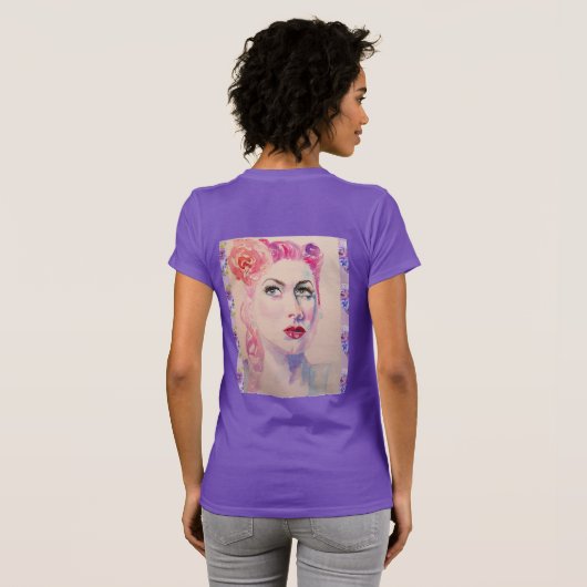 Glamoureus Retro Woman  Paarse Waterverf T-shirt (Achterkant volledig)
