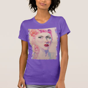 Glamoureus Retro Woman  Paarse Waterverf T-shirt