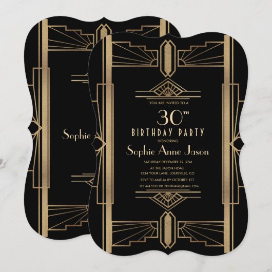 Glamoureus Roaring 20: Grote Birthday Party Kaart (Voorkant / Achterkant)