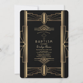 Glamoureus Roaring 20: Grote Gatsby Baptism Invite Kaart