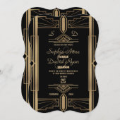 Glamoureus Roaring 20's Great Gatsby Wedding Invit Kaart (Voorkant / Achterkant)