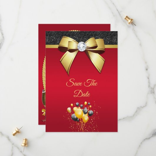 Glamoureus, Romantic Elegance Birthday Party Save The Date (Voorkant / Achterkant in situ)