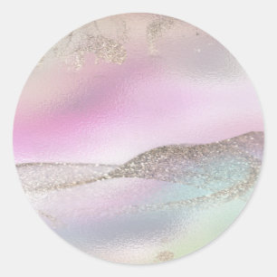 Glamoureus Romantic iridescent parelholografisch C Ronde Sticker