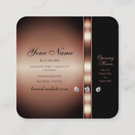 Glamoureus Roos Gold Black met Faux Rhinestones Vierkante Visitekaartje (Achterkant)