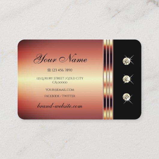 Glamoureus Roos Gold Black met mousserende diamant Visitekaartje (Achterkant)