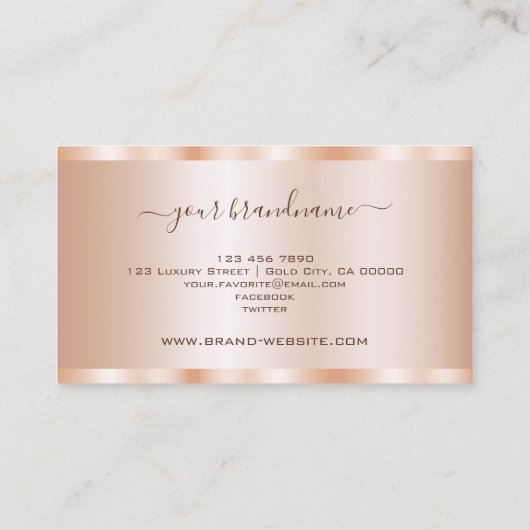 Glamoureus Roos Gold Effect met Shimmery Diamonds Visitekaartje (Achterkant)