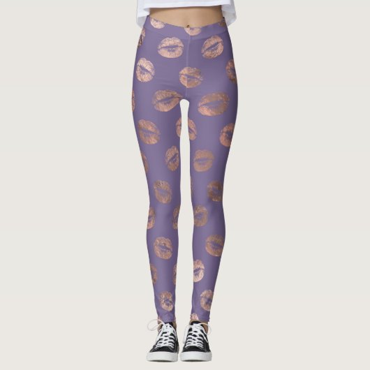 Glamoureus Roos Gold Foil en lavender Lips Leggings (Voorkant)