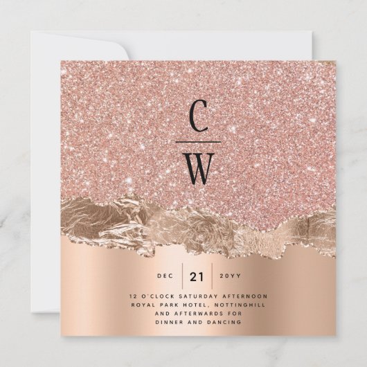 Glamoureus Roos Gold Glitter Folie Weddenschap Inv Bedankkaart (Achterkant)