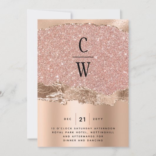 Glamoureus Roos Gold Glitter Folie Weddenschap Kaart (Achterkant)