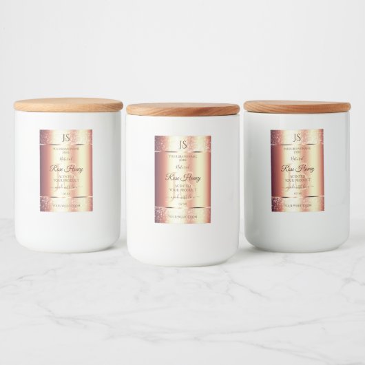 Glamoureus Roos Gold Glitter Initialen Productlabe Voedselcontainer Etiket (Flessen)