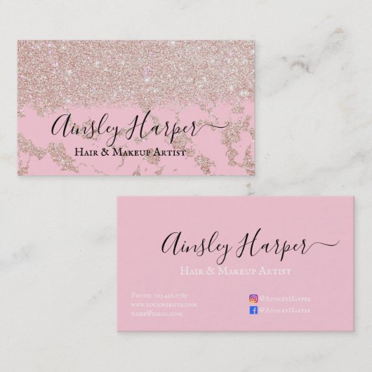 Glamoureus Roos Gold Glitter Marmer Gradient Visitekaartje (Voorkant / Achterkant)