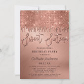 Glamoureus Roos Gold Glitter Pixels Sweet 16 Kaart (Voorkant)