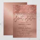 Glamoureus Roos Gold Glitter Pixels Sweet 16 Kaart (Voorkant / Achterkant)