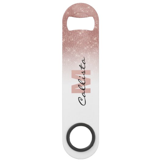 Glamoureus Roos Gold Glitter Sequin Ombre Monogram Speed Flessenopener (Voorkant)