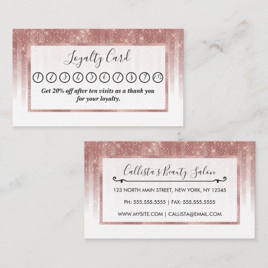 Glamoureus Roos Gold Glitter Striped Gradient Klantenkaartje (Voorkant / Achterkant)