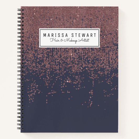 Glamoureus Roos Gold Navy Blue Glitter Ombre Notitieboek (Voorkant)