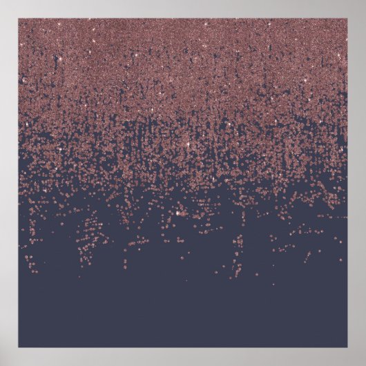 Glamoureus Roos Gold Navy Blue Glitter Ombre Poster (Voorkant)