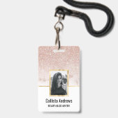 Glamoureus Roos Gold White Glitter Marble Gradient Badge (Voorzijde met lanyard)