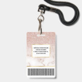 Glamoureus Roos Gold White Glitter Marble Gradient Badge (Achterkant met lanyard)