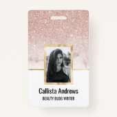 Glamoureus Roos Gold White Glitter Marble Gradient Badge (Voorkant)