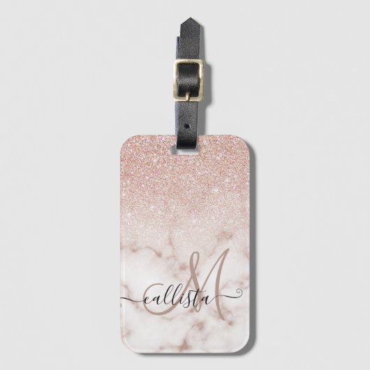 Glamoureus Roos Gold White Glitter Marble Gradient Bagagelabel (Voorkant (verticaal))