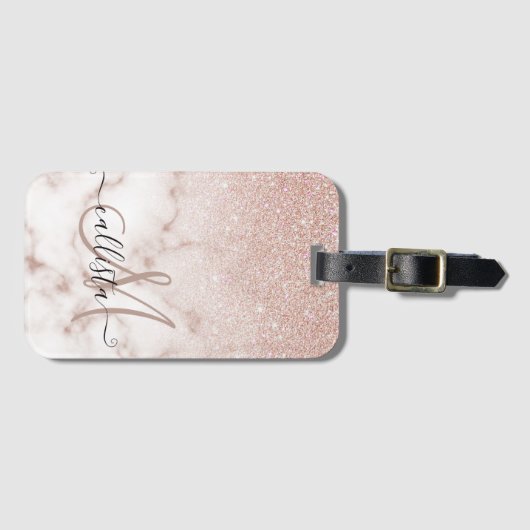 Glamoureus Roos Gold White Glitter Marble Gradient Bagagelabel (Voorkant (horizontaal))