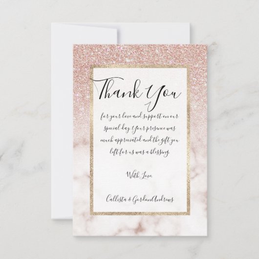 Glamoureus Roos Gold White Glitter Marble Gradient Bedankkaart (Voorkant)
