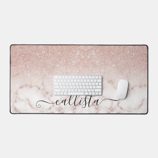 Glamoureus Roos Gold White Glitter Marble Gradient Bureaumat (Keyboard & Muis)