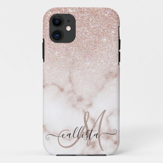 Glamoureus Roos Gold White Glitter Marble Gradient Case-Mate iPhone Case (Achterkant)
