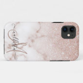 Glamoureus Roos Gold White Glitter Marble Gradient Case-Mate iPhone Case (Achterkant (horizontaal))
