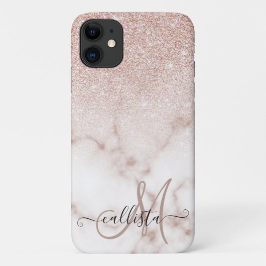 Glamoureus Roos Gold White Glitter Marble Gradient Case-Mate iPhone Case (Achterkant)