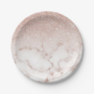 Glamoureus Roos Gold White Glitter Marble Gradient Papieren Bordje