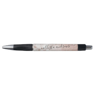 Glamoureus Roos Gold White Glitter Marble Gradient Pen