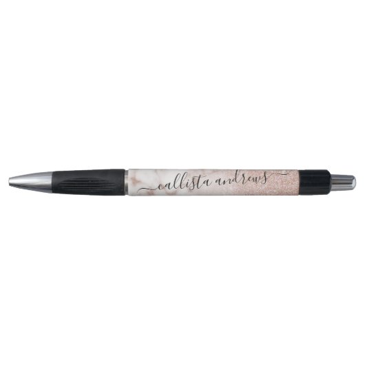 Glamoureus Roos Gold White Glitter Marble Gradient Pen (Voorkant)