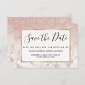 Glamoureus Roos Gold White Glitter Marble Gradient Save The Date (Voorkant / Achterkant)