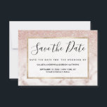 Glamoureus Roos Gold White Glitter Marble Gradient Save The Date<br><div class="desc">Dit elegante en girale ontwerp is perfect voor de trendy en stijlvolle fashionista. Het is voorzien van een faux bedrukt roos goudvormig glitter ombre gradiënt bovenop een roze roos en witte marmer stone patroonachtergrond. Het is glamoureus, chic, luxueus, modern en klassiek. ***BELANGRIJKE NOTA VAN HET ONTWERP: Voor om het even...</div>