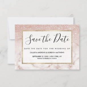 Glamoureus Roos Gold White Glitter Marble Gradient Save The Date