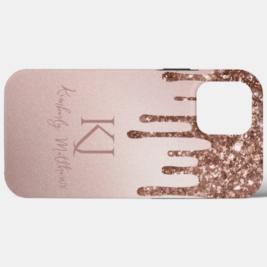 Glamoureus Roos Gouden Glitter Monogram Initialen Case-Mate iPhone Case (Achterkant (horizontaal))