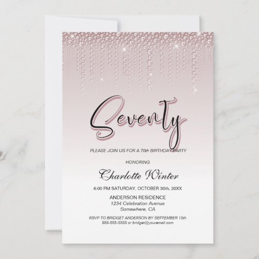Glamoureus Roos Pink Diamonds 70e verjaardag Kaart (Voorkant)