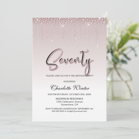 Glamoureus Roos Pink Diamonds 70e verjaardag Kaart (Staand voorkant)