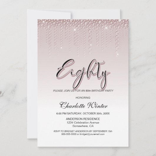 Glamoureus Roos Pink Diamonds 80e verjaardag Kaart (Voorkant)