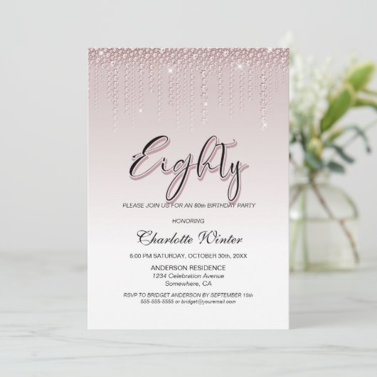 Glamoureus Roos Pink Diamonds 80e verjaardag Kaart (Staand voorkant)