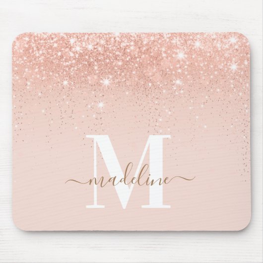 Glamoureus Rosegold Glitter Elegant Script Monogra Muismat (Voorkant)