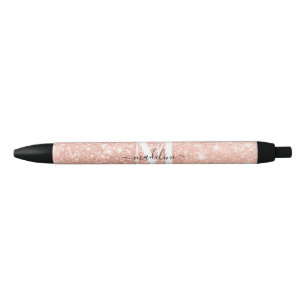 Glamoureus Rosegold Glitter Elegant Script Monogra Zwarte Inkt Pen
